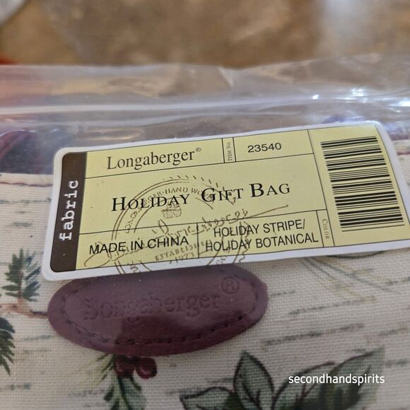 Longaberger Christmas Holiday Stripe Botanical Fabric Gift Bag Lunch Tote 23540 - Picture 2 of 3